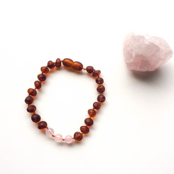 RAW COGNAC AMBER + ROSE QUARTZ Bracelet