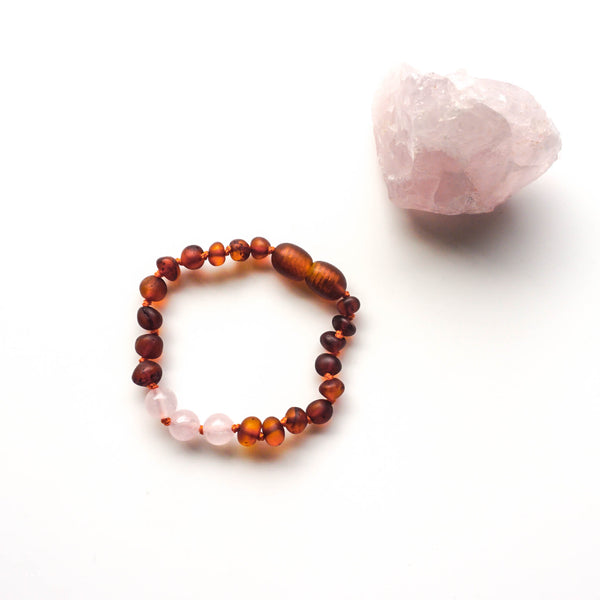 RAW COGNAC AMBER + ROSE QUARTZ Bracelet