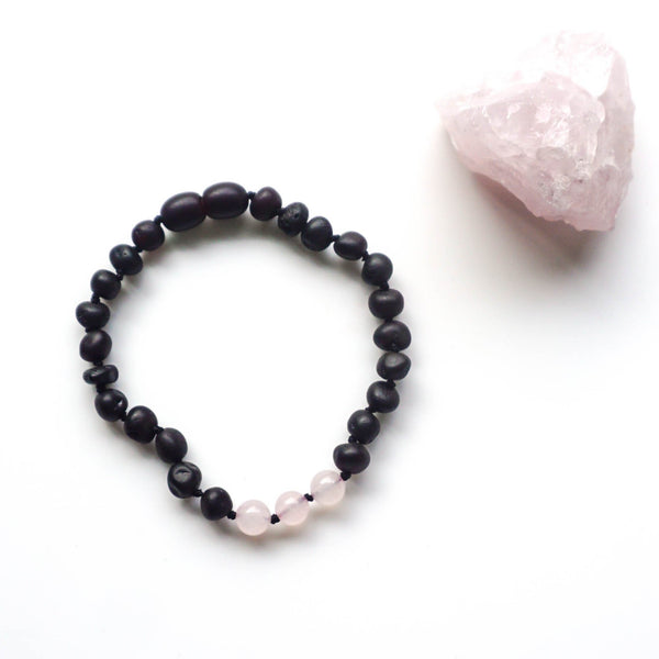 RAW CHERRY AMBER + ROSE QUARTZ Bracelet