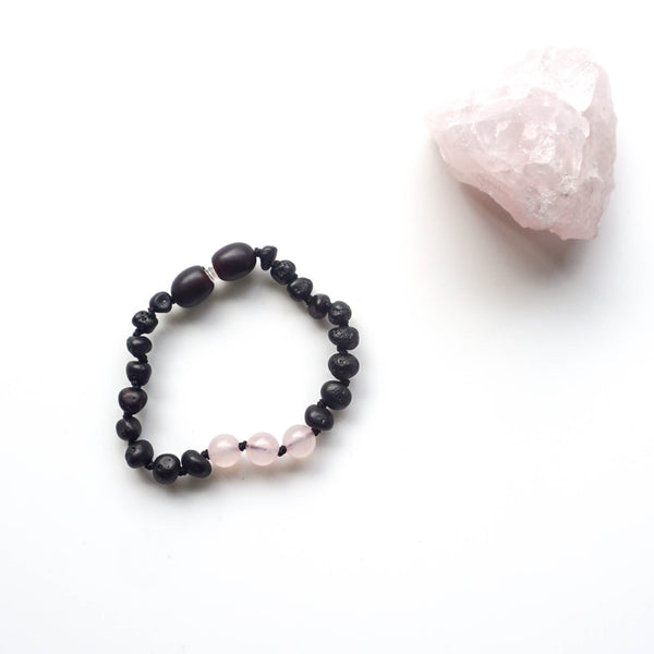 RAW CHERRY AMBER + ROSE QUARTZ Bracelet