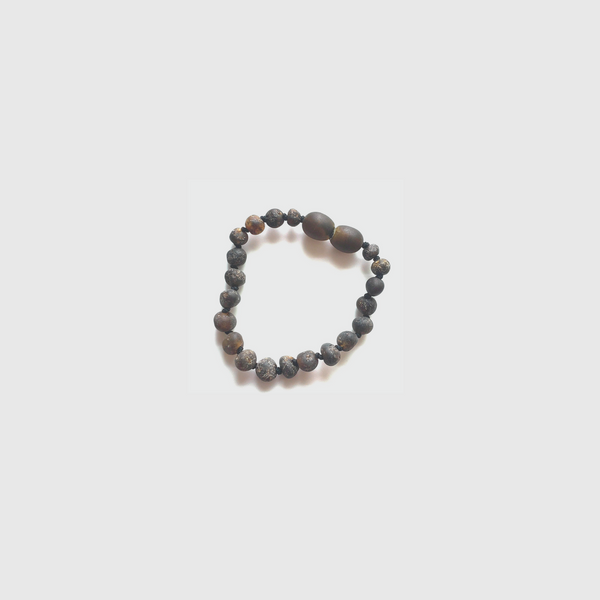 BLACK GREEN Raw Baltic Amber Baby | Child Bracelet